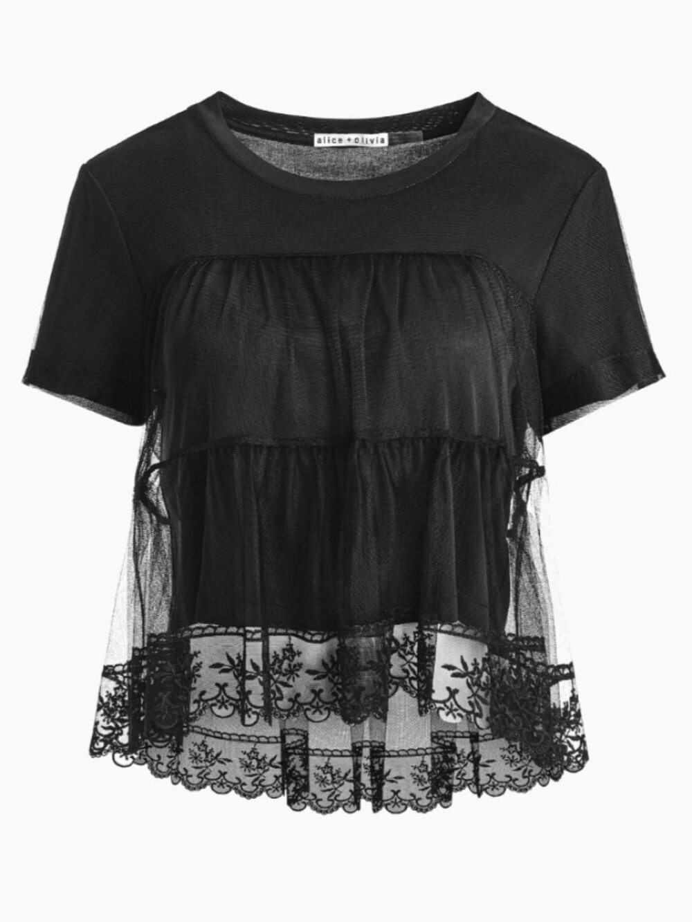 Alice + Olivia Dreema Embroidered Tulle T-Shirt
